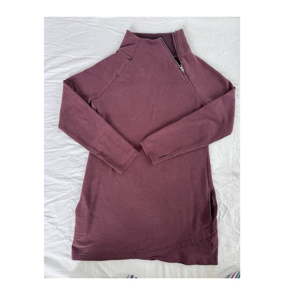 Earth Yoga Women's Purple M 1/4 Zip Mock Neck Fleece Sweatshirt Dress